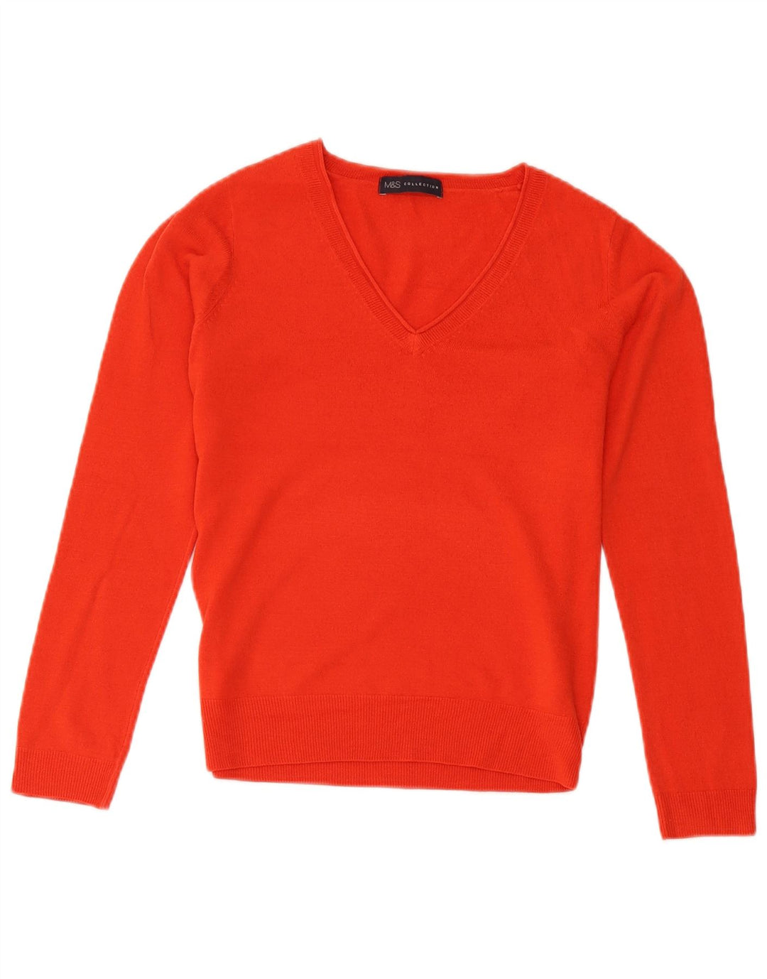 Marks & Spencer Damen-Pullover mit V-Ausschnitt, Gr. 8, klein, orangefarbenes Acryl