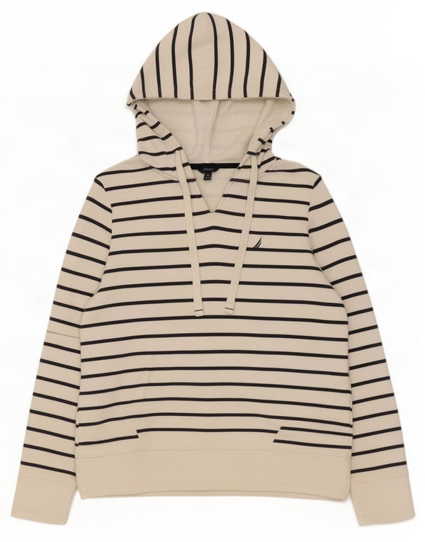 Nautica Damen Übergroßer Kapuzenpullover UK 6 XS Weiß gestreifte Baumwolle