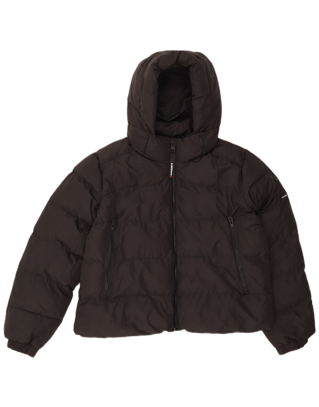 Superdry Damen Crop Hooded Wattierte Jacke UK 16 Large Schwarz Polyester