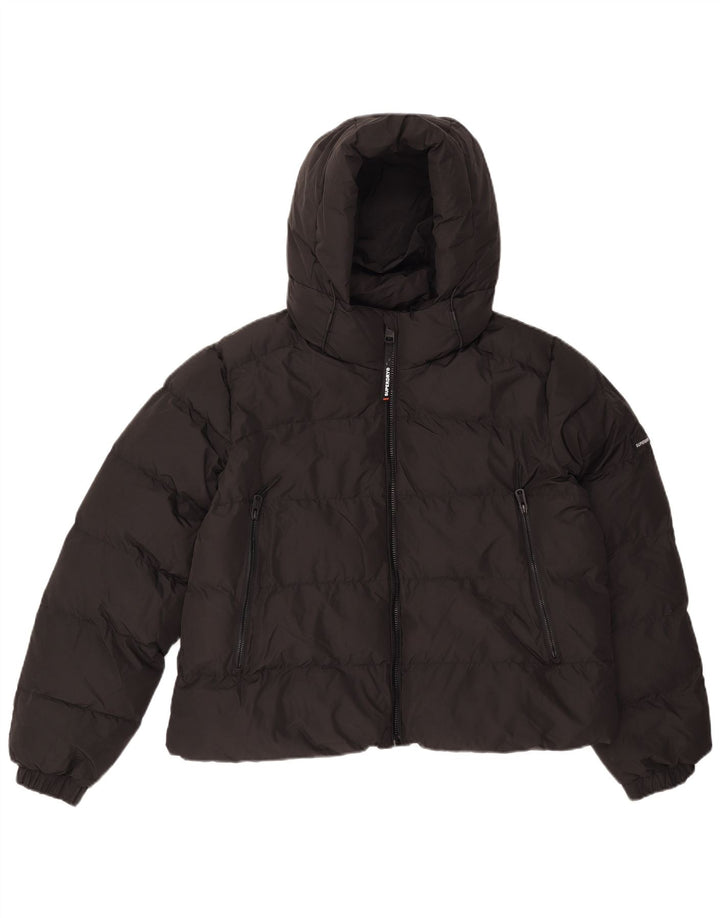 Superdry Damen Crop Hooded Wattierte Jacke UK 16 Large Schwarz Polyester