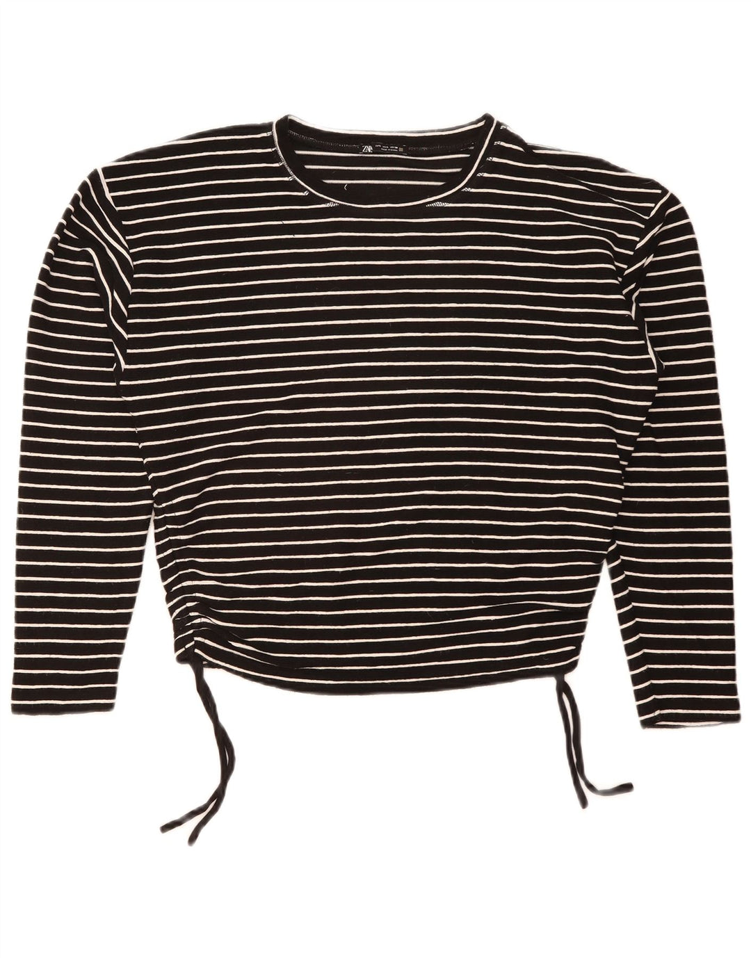 Zara Damen Crop Top Langarm UK 16 Large Schwarz gestreift Polyester