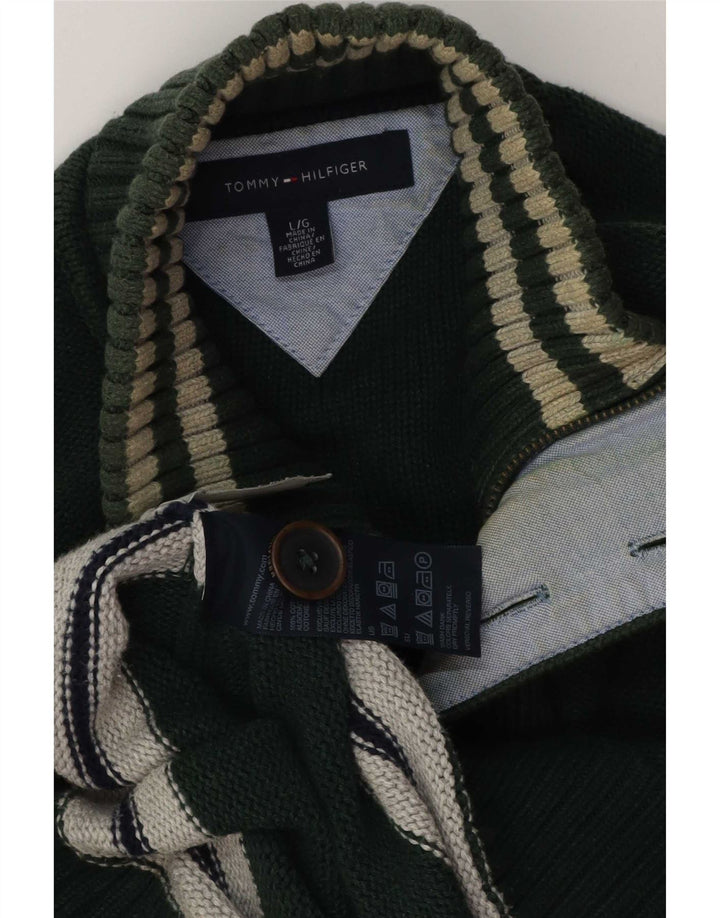 Tommy Hilfiger Herren-Pullover mit Knopfkragen, groß, grün, Farbblock