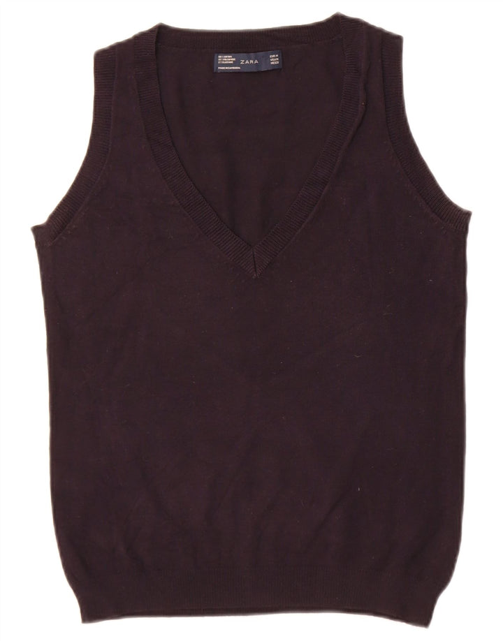 Zara Damen Weste Tank Top UK 12 Medium Marineblau Baumwolle