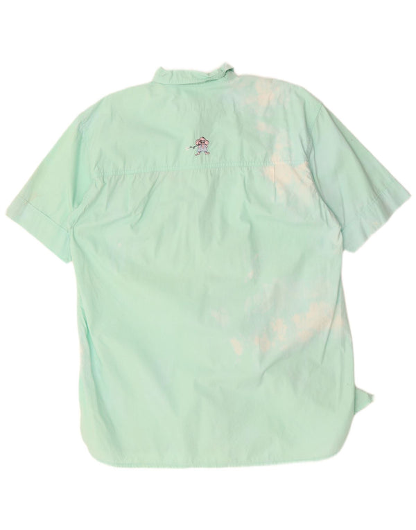 Vintage Womens loose Graphic Short Sleeve Shirt UK 14 Medium Green Cotton