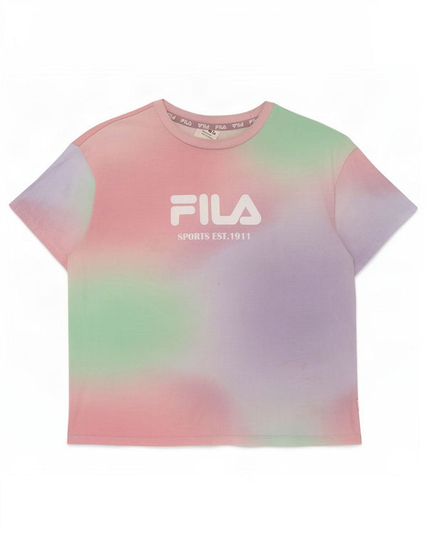 Fila Damen Grafik-T-Shirt-Oberteil UK 6 XS Mehrfarbige Batik-Baumwolle