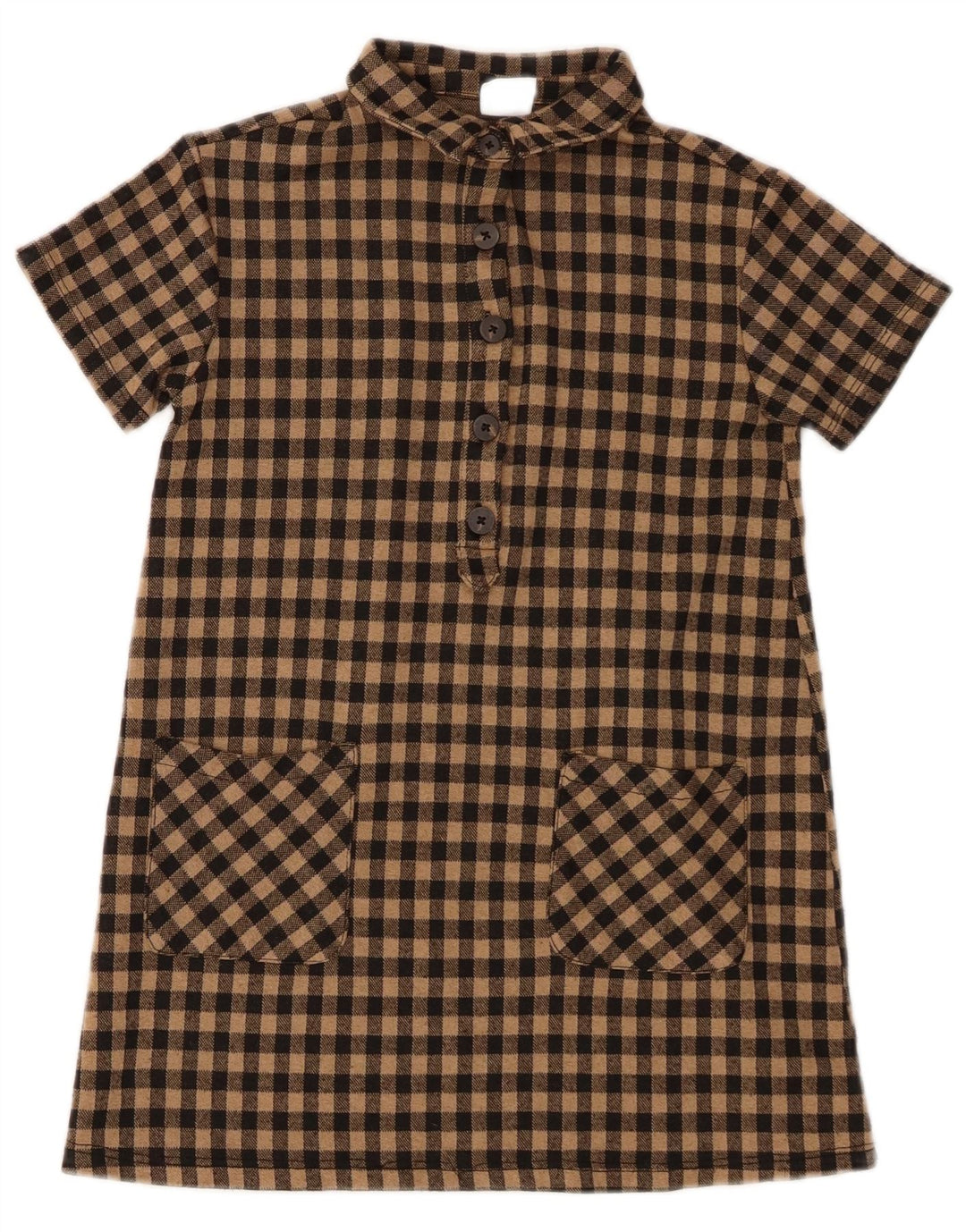 Zara Mädchen Kurzarm-Pullover-Hemdkleid, 7–8 Jahre, brauner Gingham