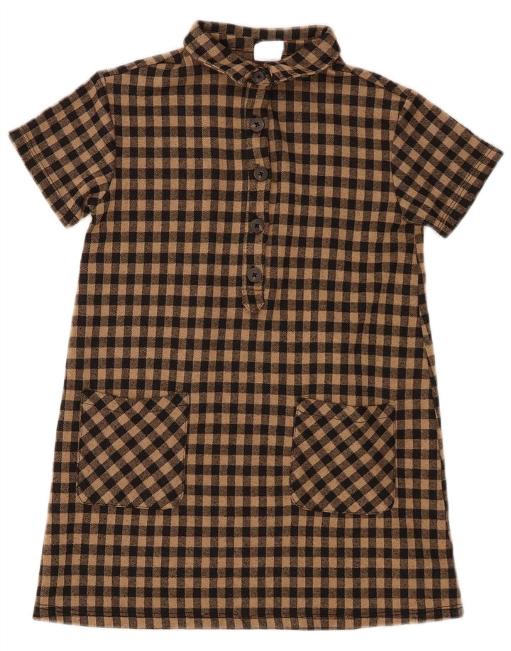 Zara Mädchen Kurzarm-Pullover-Hemdkleid, 7–8 Jahre, brauner Gingham