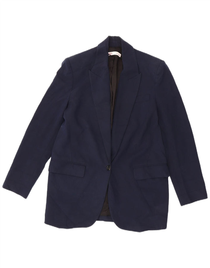 Zara Damen 1-Knopf-Blazerjacke UK 6 XS Marineblau Polyester