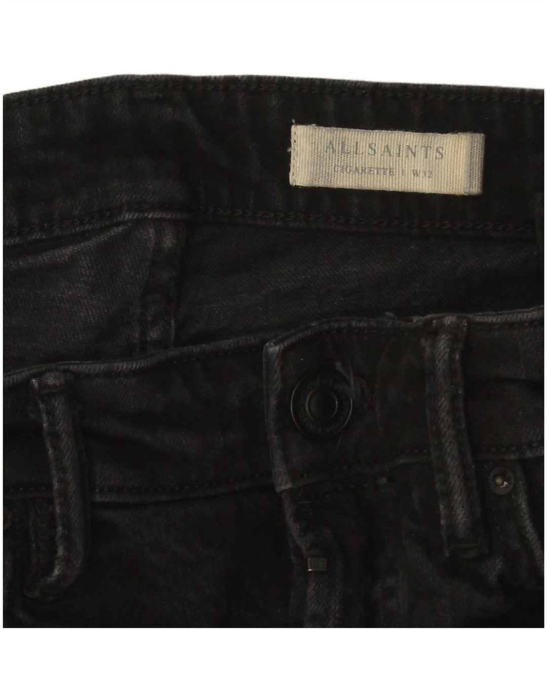 All Saints Herren-Zigaretten-Röhrenjeans, W32, L32, schwarze Baumwolle