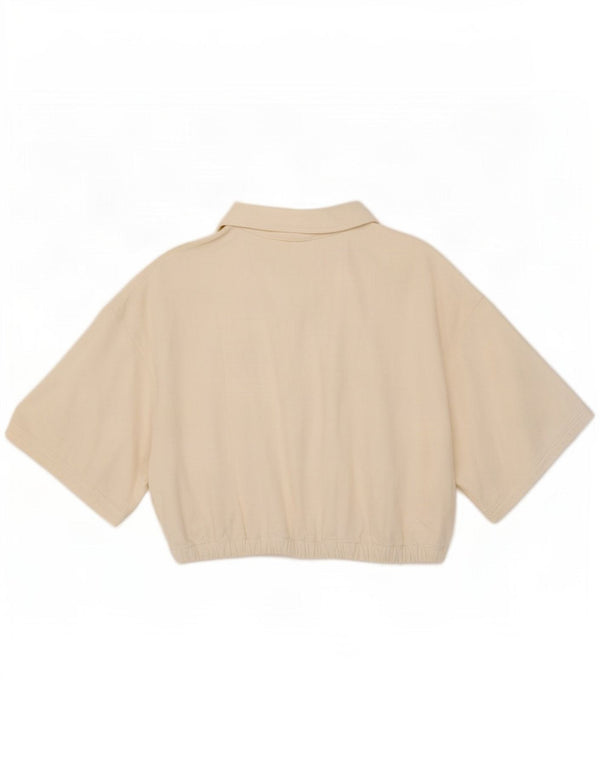 Zara Damen Crop Poloshirt UK 16 XL Weiße Baumwolle