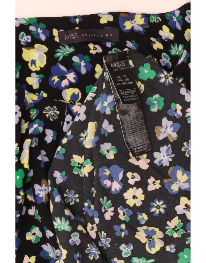 Marks & Spencer Damen-Blusenoberteil UK 12 Mittelschwarzes, geblümtes Polyester