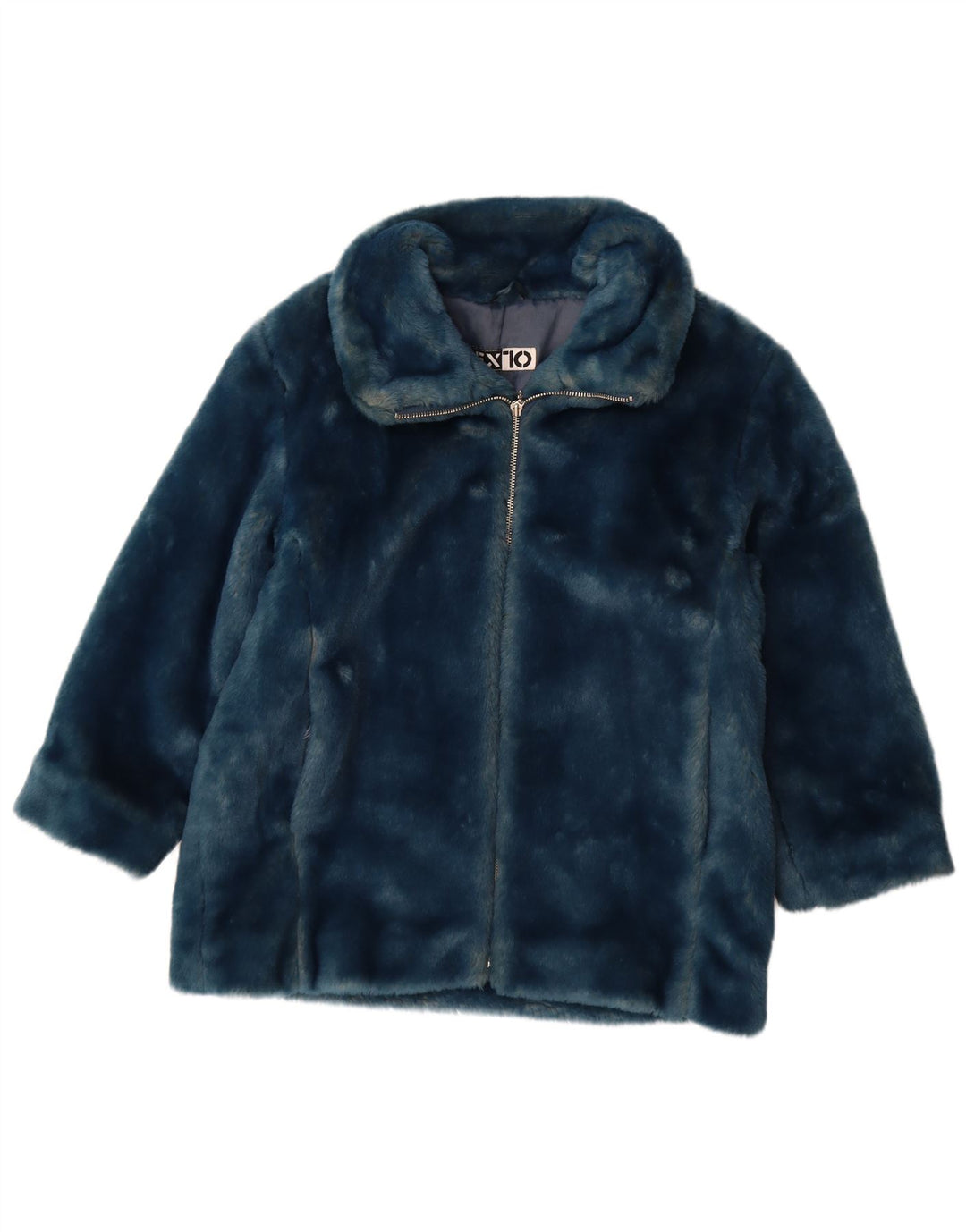 Vintage Damen Kunstfelljacke UK 12 Mittelblaues Polyacryl