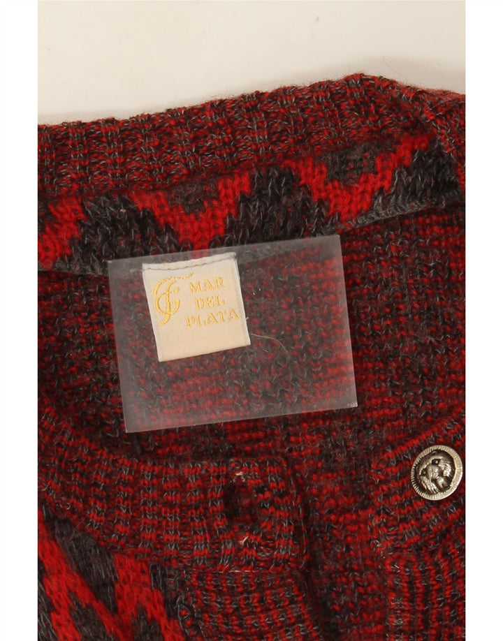 VINTAGE Damen Oversized Cardigan Pullover UK 16 Große rote geometrische Wolle