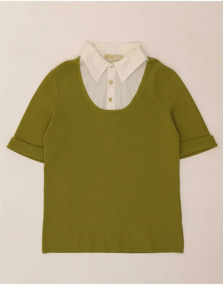 MICHAEL KORS Womens Blouse Top UK 18 XL Green Cotton