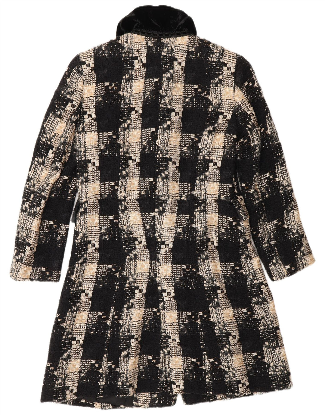 Zara Damen Mantel UK 12 Mittelschwarz karierte Wolle