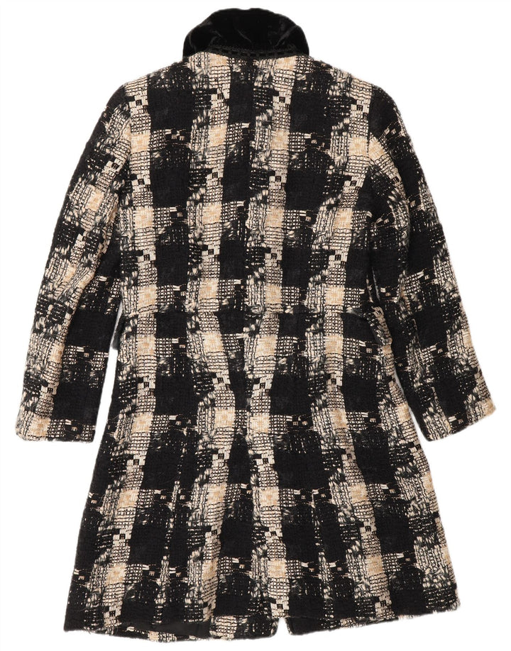 Zara Damen Mantel UK 12 Mittelschwarz karierte Wolle
