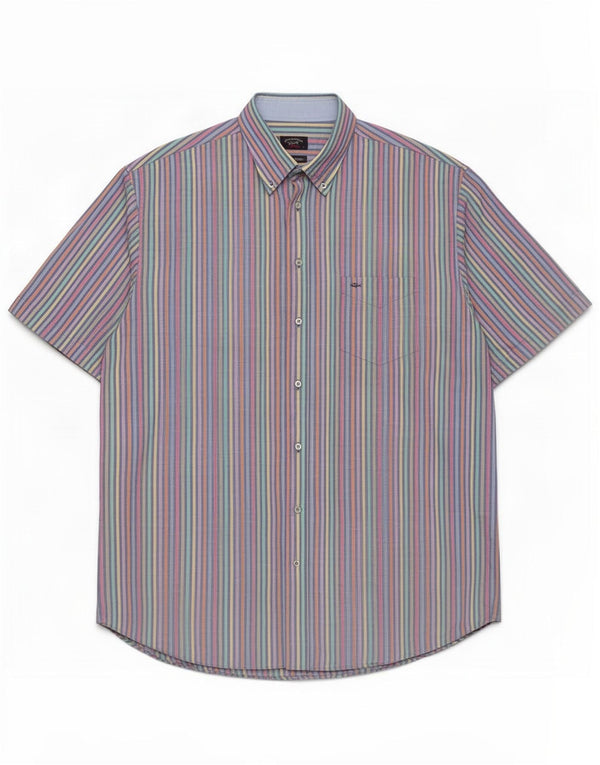 Paul & Shark Mens Short Sleeve Shirt Size 46 XL Multicoloured Striped Linen