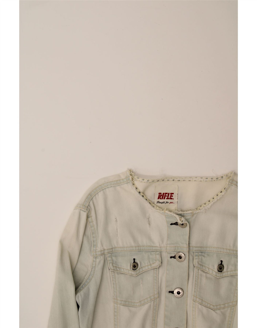 RIFLE Womens Crop Denim Jacket UK 12 Medium Blue Vintage Rifle and Second-Hand Rifle from Messina Hembry 