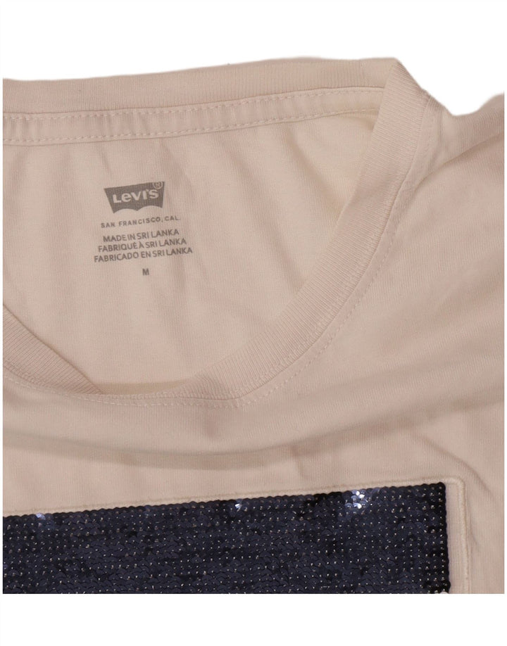 Levi's Damen Grafik-T-Shirt-Oberteil UK 14 Mittelweiß