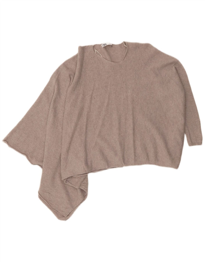Zara Damen Pullover mit asymmetrischem Rundhalsausschnitt, Gr. 14, Mittelgrau