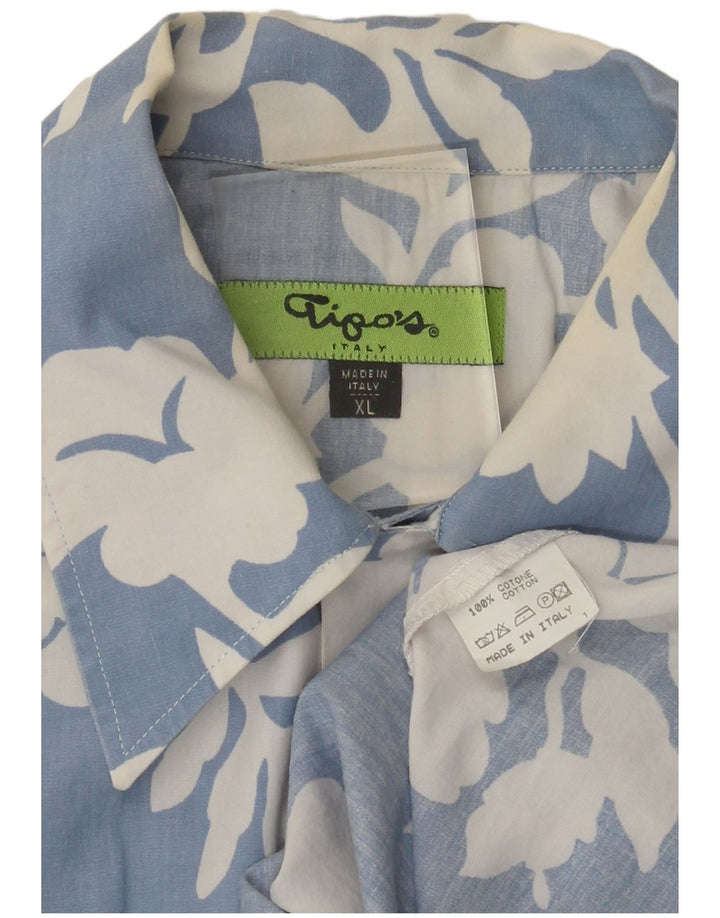 TIPO' S Herren-Kurzarmhemd XL, blaues Blumenmuster, Baumwolle