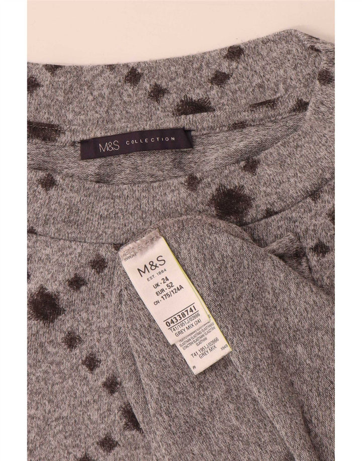 Marks & Spencer Damen Top 3/4 Ärmel UK 24 4XL Grau kariert Polyester