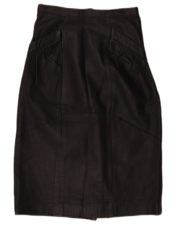 Vintage Damen High Waist Lederrock W24 XS Schwarz