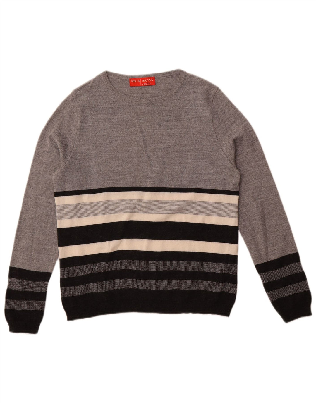 Perte by Krizia Damen-Pullover mit U-Boot-Ausschnitt, UK 14, Mittelgrau gestreift