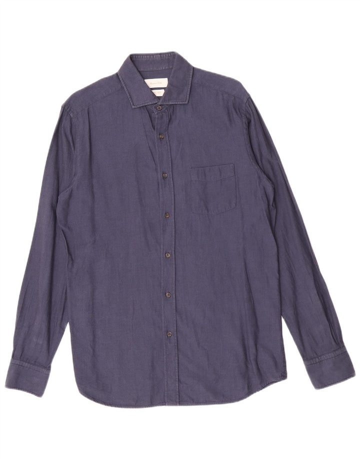 Massimo Dutti Herrenhemd aus mittelblauer Baumwolle in Marineblau