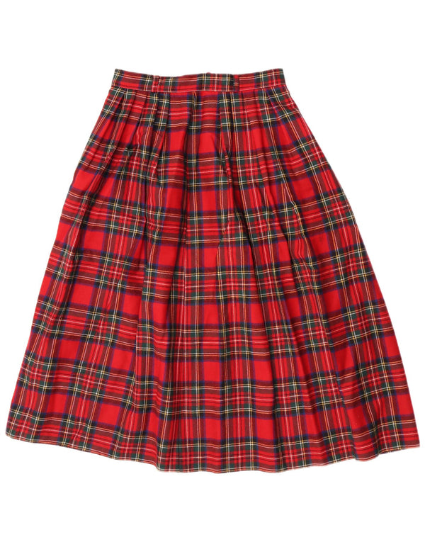 Vintage Damen High Waist Flared Rock IT 38 XS W26 Rot karierte Schurwolle