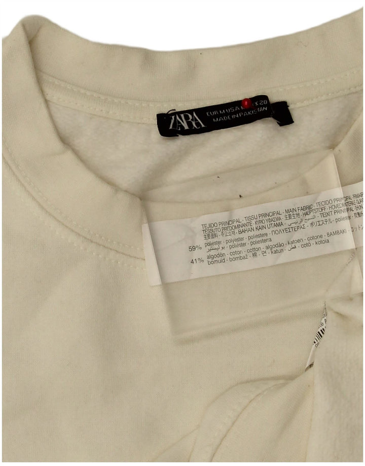Zara Damen-Sweatshirt-Pullover UK 14 Mittelweißes Polyester