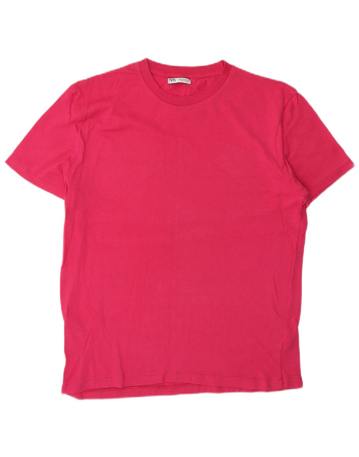 Zara Damen T-Shirt Top UK 14 Mittelrosa Baumwolle