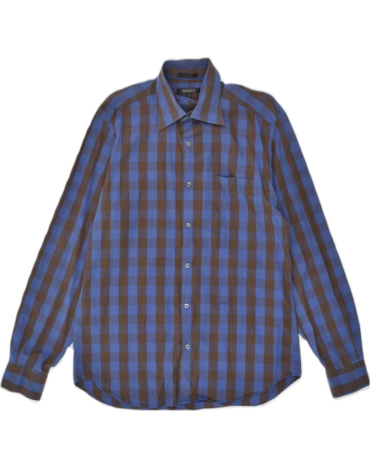 DKNY Mens Shirt UK 41 16 Large Navy Blue Gingham Cotton | Vintage Dkny | Thrift | Second-Hand Dkny | Used Clothing | Messina Hembry 