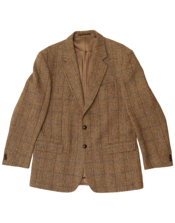 Harris Tweed Herren Longline Blazer Jacke UK 42 XL Khaki Herringbone