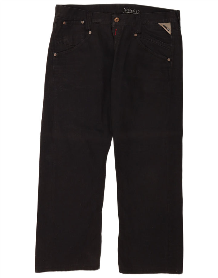 Replay Herren Straight Jeans W38 L32 Schwarze Baumwolle