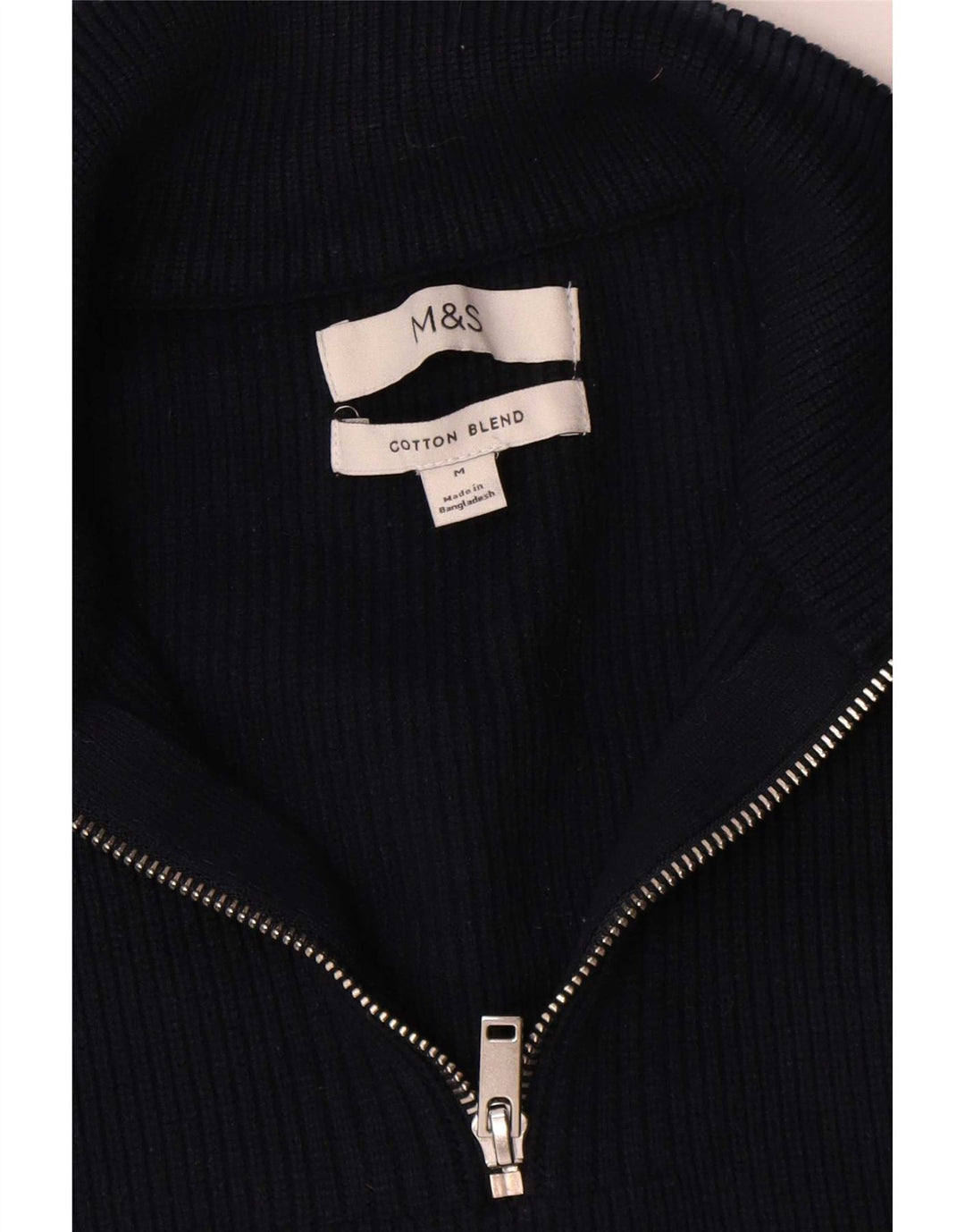 Marks & Spencer Herren-Pullover mit Reißverschluss am Hals, mittelmarineblaue Baumwolle
