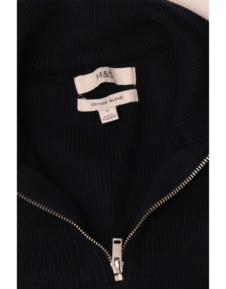Marks & Spencer Herren-Pullover mit Reißverschluss am Hals, mittelmarineblaue Baumwolle
