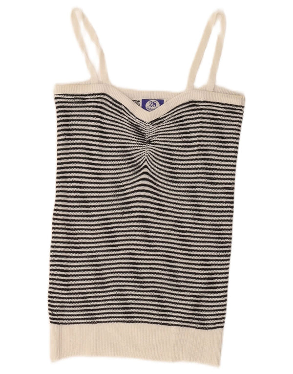 Vintage Damen Crop Knit Cami Top UK 8 Small Weiß gestreift
