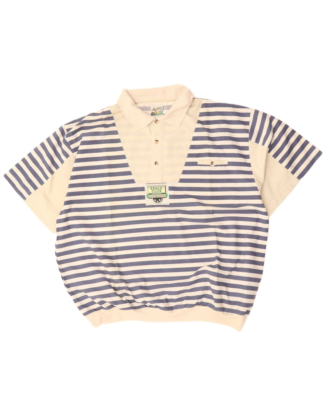 VINTAGE Herren Kurzarm-Pullover-Hemd IT 52/54 Groß Blau gestreift