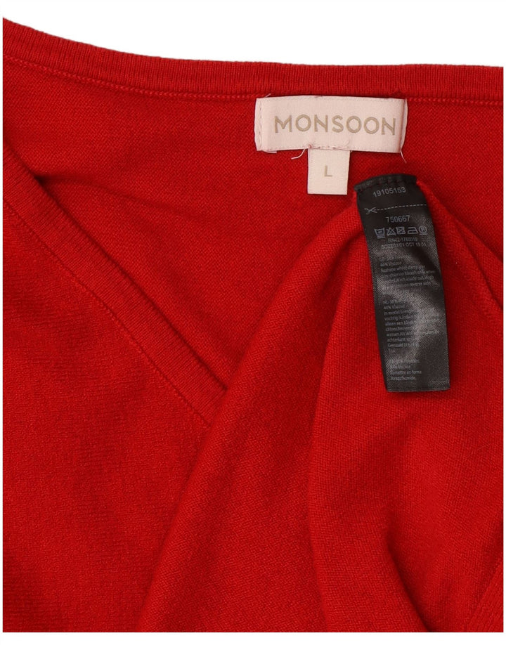Monsoon Damen-Pullover mit V-Ausschnitt, UK 16, Größe L, Rot, Polyester