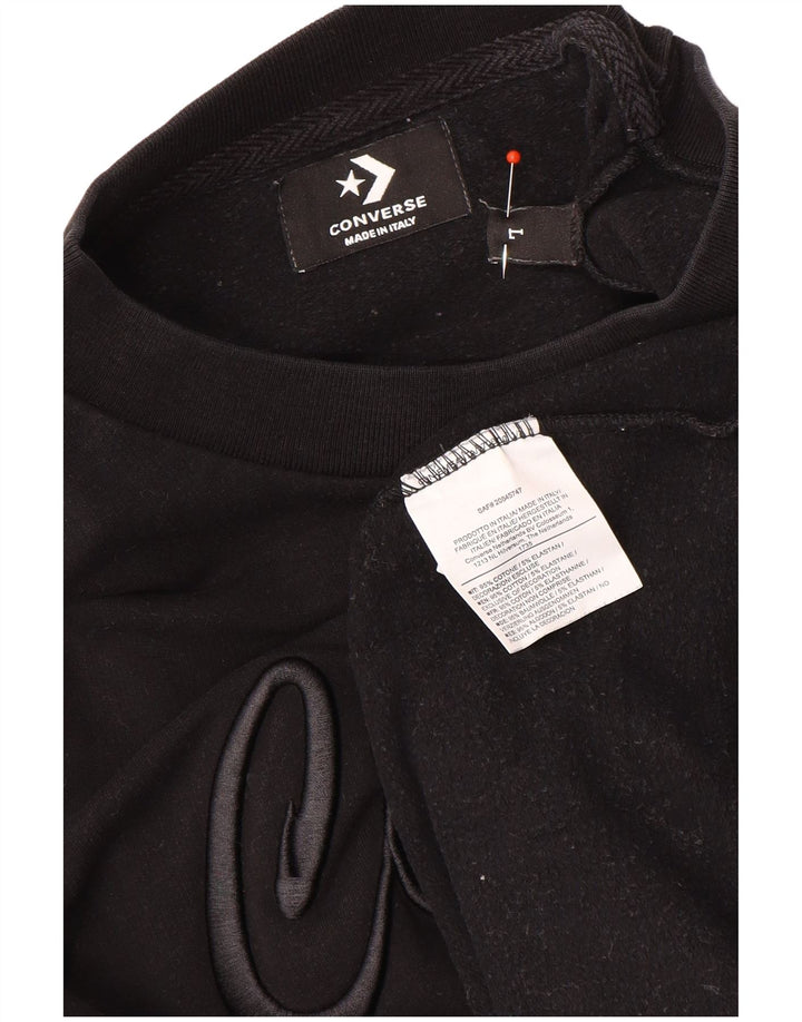 Converse Damen Grafik-Sweatshirt-Pullover UK 16 Große schwarze Baumwolle