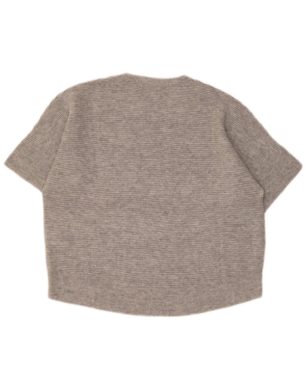 Benetton Damen-Pullover, kurzärmelig, Rundhalsausschnitt, Gr. 6, XS, Grau
