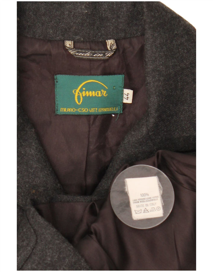 VINTAGE Damen 5-Knopf-Blazerjacke IT 44 Mittelgrau gesprenkelte Wolle