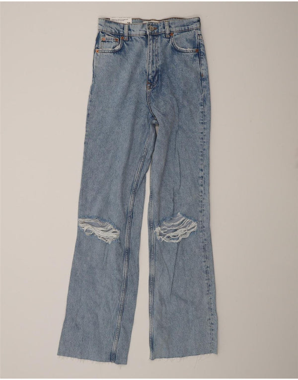 Zara Damen High Rise Distressed Wide Leg Jeans EU 34 2XS W24 L32 Blau 90er Jahre