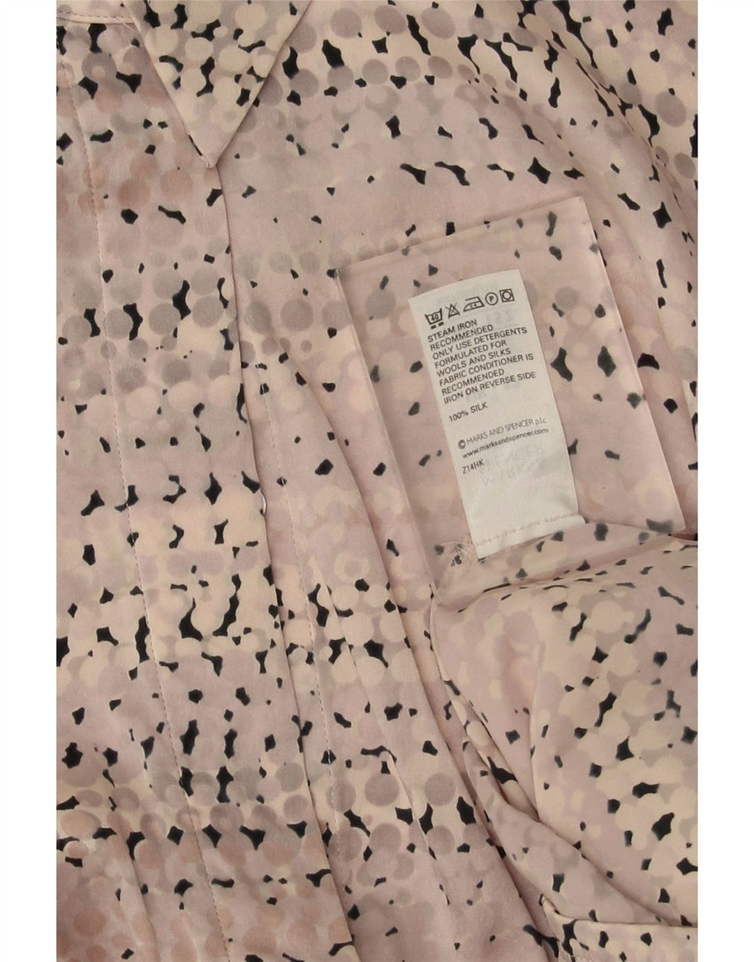 Marks & Spencer Damen-Hemdbluse, UK 12, Mittelrosa gefleckte Seide