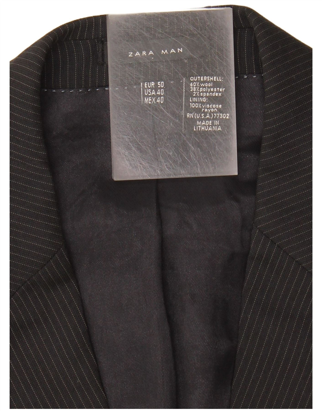 Zara Herren-Blazer mit 2 Knöpfen, EU 50, mittelschwarz, gestreift, Wolle