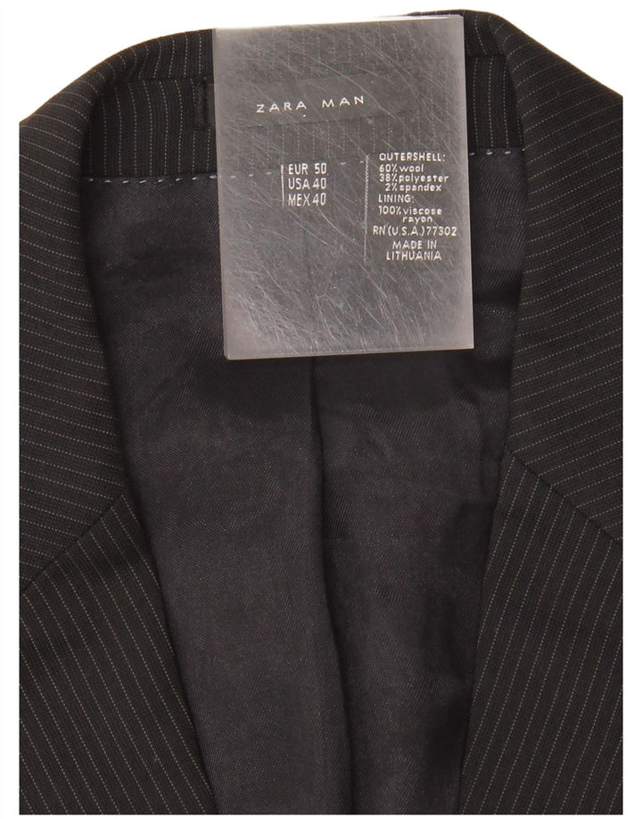 Zara Herren-Blazer mit 2 Knöpfen, EU 50, mittelschwarz, gestreift, Wolle
