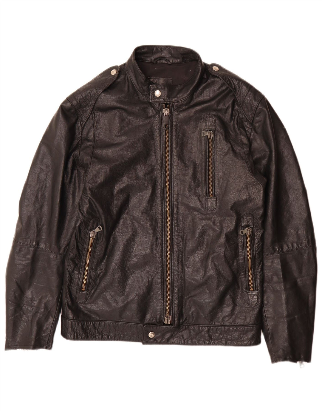 Vintage Herren Leder Bikerjacke IT 52 Large Schwarz