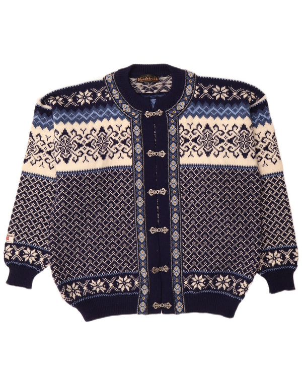 Nordstrikk Herren-Strickjacke mit normaler Passform, XL, Marineblau, Fair Isle