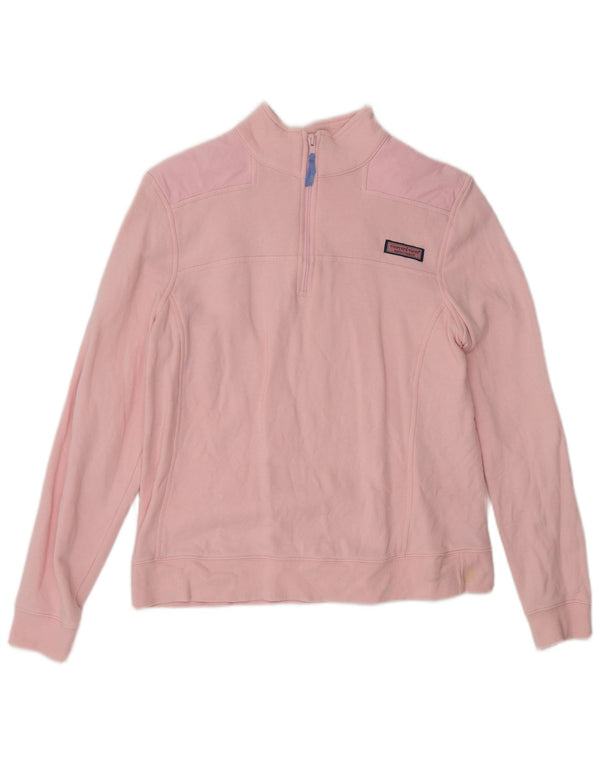 VINEYARD VINES Womens Zip Neck Sweatshirt Jumper UK 14 Medium Pink Cotton